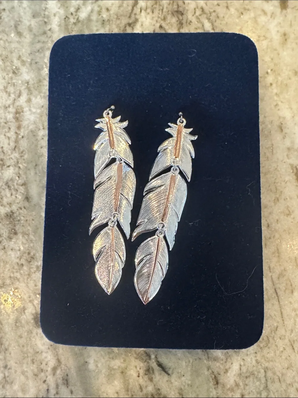 Montana Silversmiths Silver and Rose Gold Feather Drop Earrings - Women Jewelry